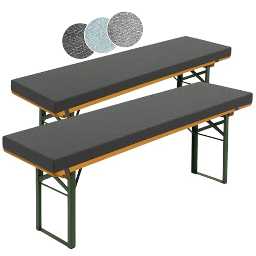 sleepling 2er Set Bierbankauflagen mit Bezug 220 x 25 x 4 cm, extra Dicke Auflage für gängige Bänke und Bierzeltgarnituren, dunkelgrau