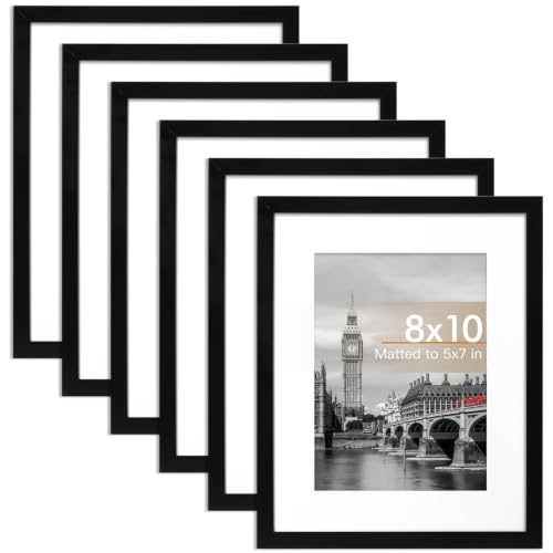 Image of Fixwal 8x10 Picture Frame Set of 6 Graduation and Father's Day Gifts with Shatter Resistant Plastic Cover, Thin Border and Light Weight Photo Frames for Wall or Tabletop Display, Black