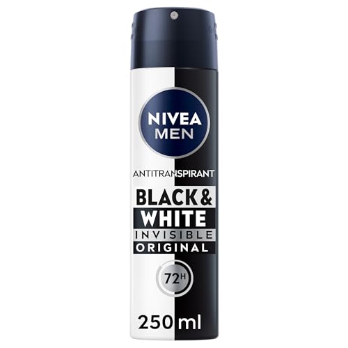 NIVEA MEN Déodorant Spray Black & White Invisible (1 x 250 ml), déodorant homme anti-traces blanches et jaunes, anti-transpirant anti odeur & humidité,...