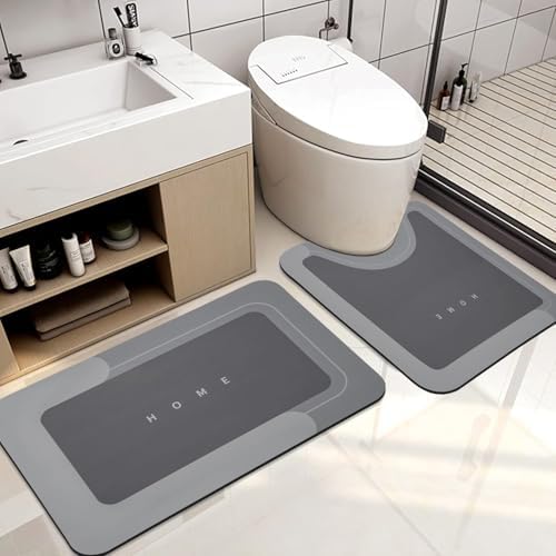 Bingobang 2 PCS Absorbent Bath Mat Set Non Slip Anti Mould, Diato...