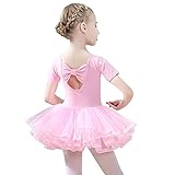Winzero Girls Ballet Tutu Slim Dress Short Sleeve Soft Cotton with Back Bow-knot for Dancing Athletic Leotards Age 4-9 Years