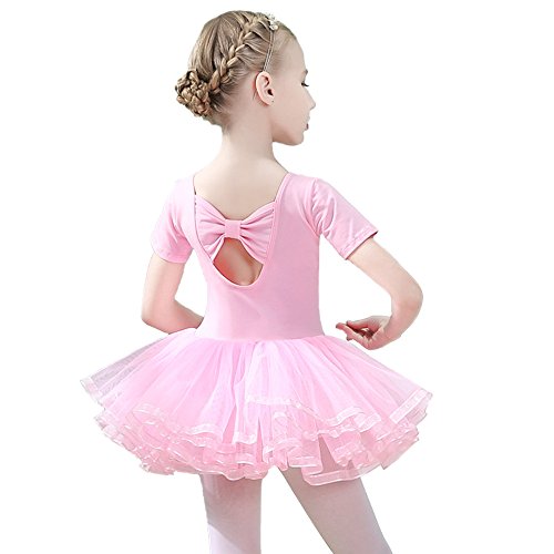 Winzero Girls Ballet Tutu Slim Dress Short Sleeve Soft Cotton with Back Bow-knot for Dancing Athletic Leotards Age 4-9 Years