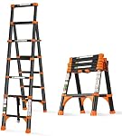 RIKADE Telescoping Ladder, A-Frame Aluminum Telescopic Ladder with 1 Button Retraction, Portable Extension Ladder Adjustable Lightweight Folding Ladder for Home or RV Work, 330lb Capacity