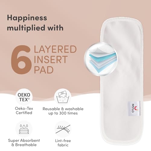 Image of Mylo Leak Proof Baby Cloth Diapers (2 Diaper & 2 Inserts) for 3 Months to 3 Years Babies | Washable & Reusable| Adjustable Waist & Height| Oeko Tex Certified-Heart Doodle, Pet Love