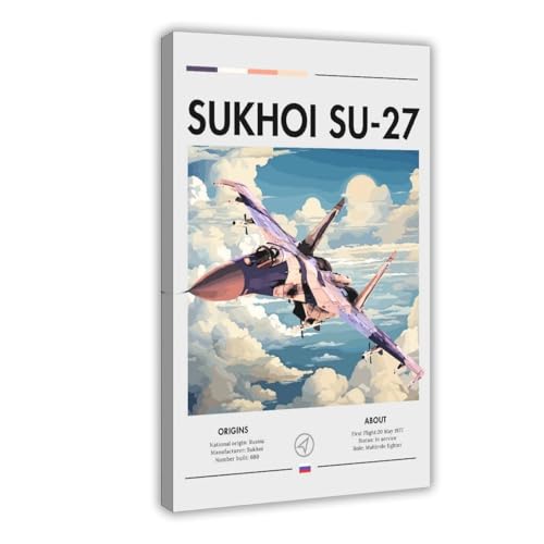 Poster Sukhoi Su-27 aviation en toile pour déco chambre ou bureau 20x30 cm