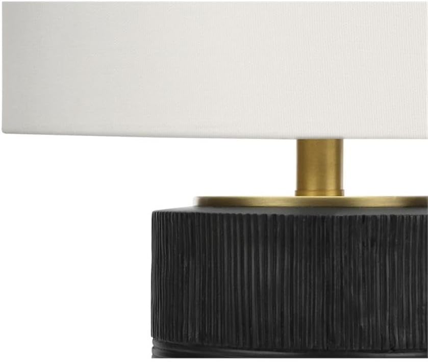 Pemberly Row 24" Textured Black Resin Cylinder Table Lamp, Ivory Fabric Shade, Gold Finial, 3-Way Switch, 6ft Cord, Modern Accent Lighting for Bedroom, Living Room, or Home Office
