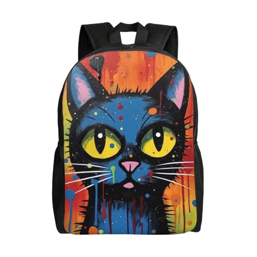 Beautiful Backpack Black Cat Colorful Art 16 Inch Large Durable Book Bag Double Zipper Backpack Unisex