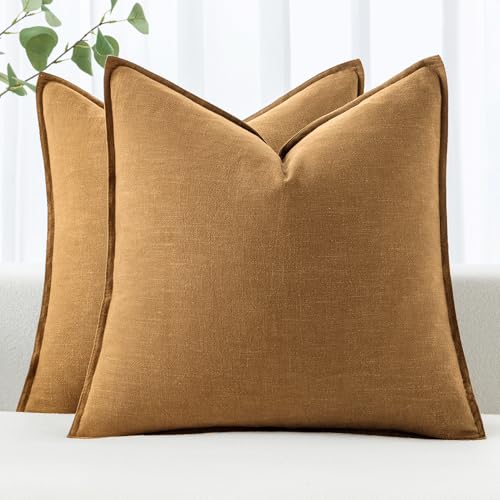 Image of MIULEE Decorative Linen Euro Sham Pillow Covers 22x22 Inch Hazel Boho Farmhouse Neutral Couch Throw Pillows for Bed Pack of 2 Accent Modern Pillowcase Sofa Livingroom Home Decor