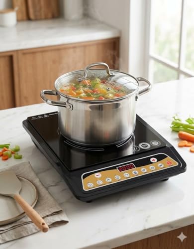 Image of Multifunction Induction Cooker, 2000W, 8 Preset Menu, Feather Touch Buttons, 4 Digit LED Display, Overheat Protection, Auto cutoff without pot
