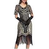 Sequin Dress 1920s Flapper Dress Vintage Beaded Gatsby Flapper Evening Prom Roaring Dresses Sequin Fringe 20s Speakeasy Party Theme Dresses Costumes Cothing Wear 20s Accessories Mafia Costume Gold