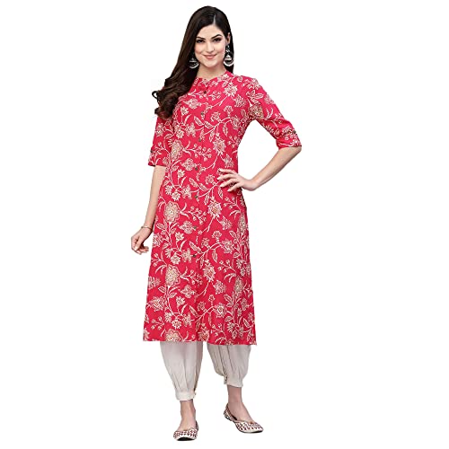 Image of Stylum Women's Aqua Floral Printed Rayon A-Line Kurta | Comfortable Daily Office & Casual Wear (Available in Plus Sizes)