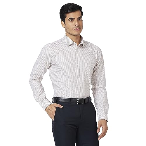 Image of Park Avenue Men's Pure Cotton Stripe Pattern Slim Fit Semi Cutaway Collar Full Sleeve Formal Shirt