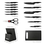 16 Pieces Kitchen Knife Block Set with Cutting Board, German Stainless Steel Knife Set with Sharpener, Dishwasher Safe, Anti-Slip Handle, 6 Steak Knives, Black - Image 2