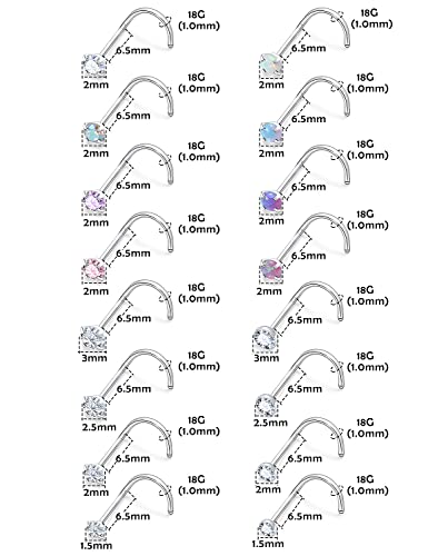 Lsnevsie Nose Ring Studs For Women 18G 316L Surgical Stainless Steel Screw Stwist Spiral Silver Opal Hypoallergenic Nostril Stud Body Piercing Jewelry Men Diamond Cz 1.5Mm 2Mm 2.5Mm 3Mm, Lsne100 #TOP1