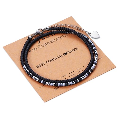 Image of Btysun Inspirational Morse Code Bracelets for Women Men Teen Girl Gifts Best Friend Birthday Gifts for Him Her Adjustable Layered Secret Message Sister Bff Girfriend Sister Christmas Jewelry