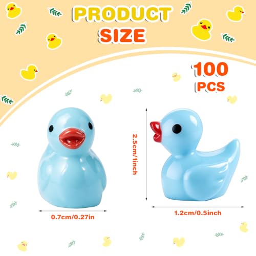100 Pcs Mini Resin Ducks Tiny Ducks Miniature Duckies Bulk Figures for Garden Micro Landscape Home Prank Game Micro Landscape Aquarium Dollhouse Ornament DIY Handmade School (Light Blue) - Image 2