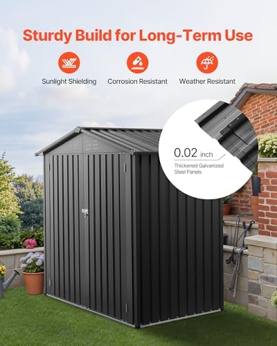 VEVOR 6 x 4 FT Metal Garden Shed, Outdoor Storage Shed with Lockable Doors & 4 Louver Vents, Peak Roof Metal Sheds Outdoors Storage, Storaged Sheds Clearance for Backyard, Garden, Patio, Bike, Gray - 2