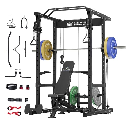 MAJOR FITNESS Drone1 Power Cage - Multi-Function Power Rack for Home Gym (Home Gym Package-BL, Black)
