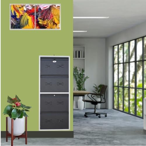 Image of I Metal Shoe Rack I Double Lock I Double Lock I Slim and Wall Mounted I 4 Shelve (Grey Colour) I Coad LC 2M-04 GR I Height 58 Inches, Width 24 Inches, Depth 5.5 InchesI 3 Years Warranty.
