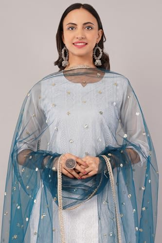 Image of Net Butti Dupatta for Women | Golden Lace Border Chunni | Butti Work Odhani | Wedding & Bridal Styling | Lightweight Drape | Kurti & Salwar Suit