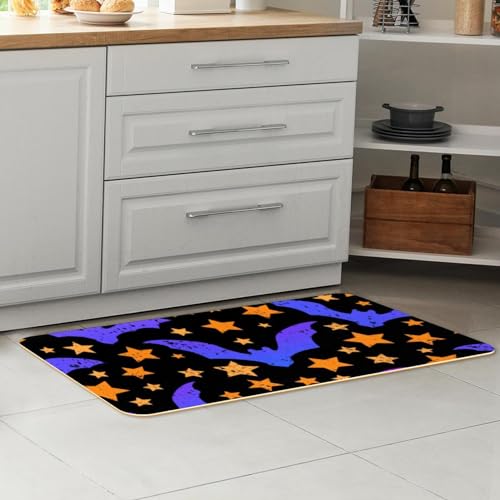 2 alfombrillas de cocina de Halloween lavables y antideslizantes con murciélagos para el hogar 7