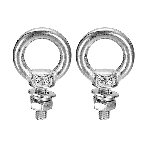 Image of uxcell 2 Sets M4x11mm Stainless Steel Round Head Eye Bolts with Nut, Washer, Silver