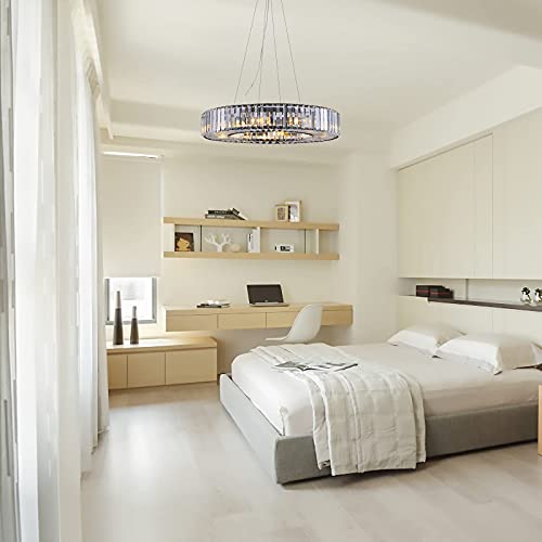 Yiosi Crystal Round Chandelier, Black Contemporary Crystal Chandelier, Modern Ring Hanging Light Fixture For Living Room, Dining Room, Bedroom, Kitchen Dia 19.7 #TOP6