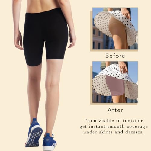 Image of Lavos Women Under Dress Sports Cycling Shorts, Bamboo Cotton Activewear Yoga Gym Workout Anti-Bacterial Uniform, Elastic Mid Waist Shorties Tights for Womens and Young Ladies