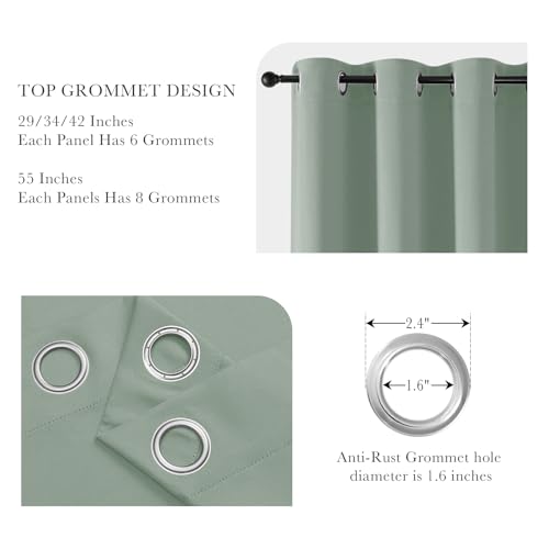 Image of PONY DANCE Sage Green Small Curtains for Bathroom, Black Out Thermal Insulated Short Window Drapes Grommet Room Darkening Half Window Curtains for Studio Dorm Loft(2 Panels, W 42 x L 36 inches)