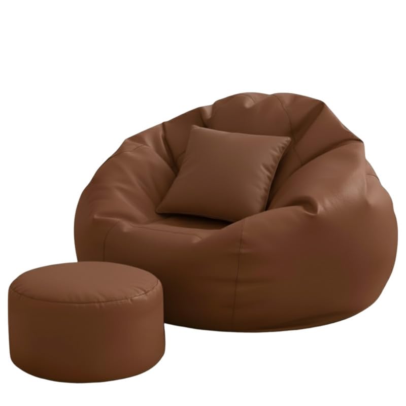 Image of Biggie Bean Bag Chair with Beans Filled 4XL Comfort Haven Bean Sofa-Built for Relaxation-Finished with Elegant Touch with Free Cushion & Footrest (Matching Color : Leatherette Tan-Brown)