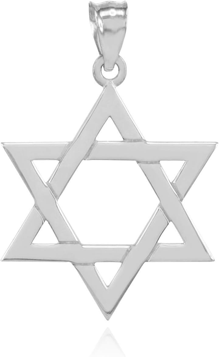 Claddagh Gold .925 Sterling Silver Traditional Jewish Six Pointed Star of David Magen David Hexagram Pendant Necklace (Large) - Choice of Length