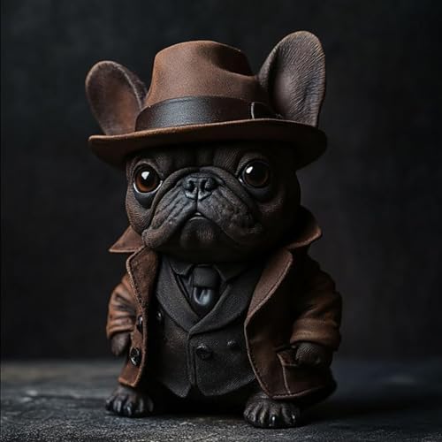 Estatua Gótica de Bulldog Francés en Resina Marrón y Negro miniatura 2