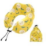 FENOCHE Lemon Cartoon Memory Foam Travel Neck Pillow Ergonomic Neck Support Cushion Portable Plane Accessories for Airplane Car Office Sleep Rest