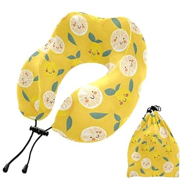 FENOCHE Lemon Cartoon Memory Foam Travel Neck Pillow Ergonomic Neck Support Cushion Portable Plane Accessories for Airplane Car Office Sleep Rest
