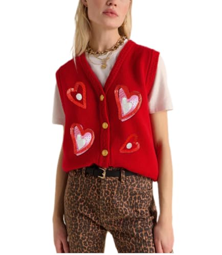 Image of Women Christmas Sweater Vests Santa Claus Print Sleeveless Knit Cardigan Vest Christmas Holiday Tank Top