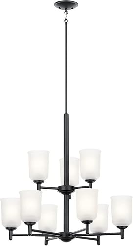 Miniatura 9 de Kichler, Shailene 43670BK - Lámpara de araña de 3 luces con cristal satinado grabado en color negro, 15.25 pulgadas