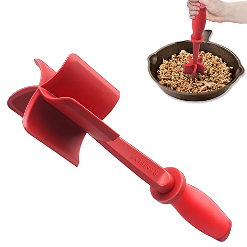 Meat Chopper, Multifunctional Hamburger Meat Chopper, Professional Heat Resistant Nylon Meat/Potato Masher - Safe for Non-Stick Cookware, Chop, and Stir Meat Masher Tool, Red.