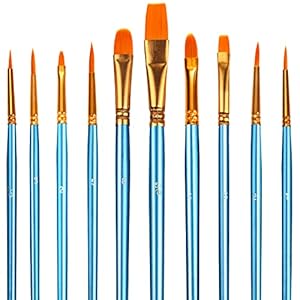Lictin Pinceaux Peinture Acrylique – 10 Nylon Pinceaux Artiste Plume Lisse, Pinceaux de Peinture à l’huile pour Aquarelle, Gouache Acrylique
