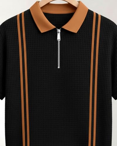 Image of AUSK Men Casual T-Shirt, Texture Printed Half Sleeve Tshirt for Mens, Polo Tshirt