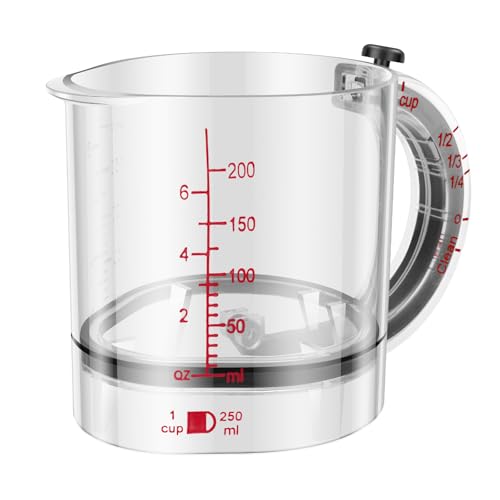 Vaso medidor ajustable con raspador, vaso medidor 4 en 1 con función push up y mango sin estrés, multifuncional para cocinar y hornear