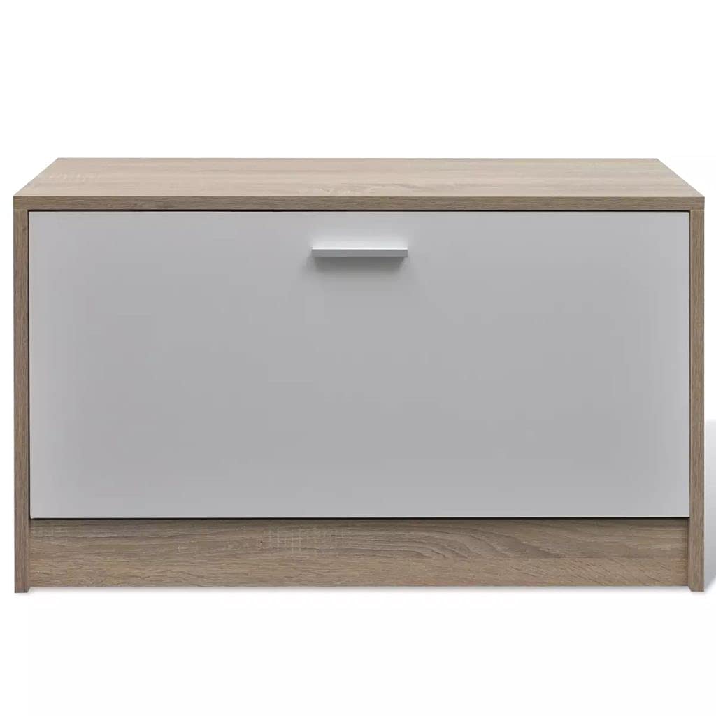 Set Scarpiera 3 In 1 Con Specchio E Appendini – Legno Rovere E Bianco, 80x27x46,5 Cm, Salva Spazio Per Corridoio