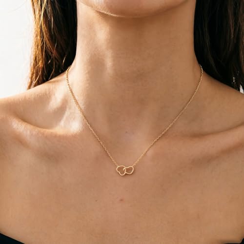 Collier pendentif double cœur entrelacé hypoallergénique en acier titane