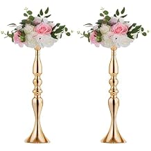 Nuptio Vases for Centerpieces 2 Pcs Gold Vases Wedding Centerpieces for Tables Versatile Metal Flower Arrangement for Wedding Party Dinner Centerpiece Decor Gold, 19.7" H