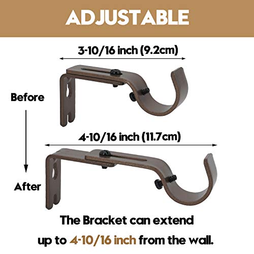 Addgrace Adjustable Curtain Rod Bracket, Fits Up To 1 Inch Curtain Rod, Set Of 6, Sturdy Extendable Curtain Rod Holder, Metal Single Rod Bracket For Wall (Bronze) #TOP2