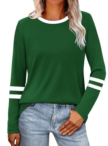 Image of Sampeel Long Sleeve Shirts for Women Color Block Casual Tops Fall Outfits 2026 Basic Tees Trendy Spring Clothes