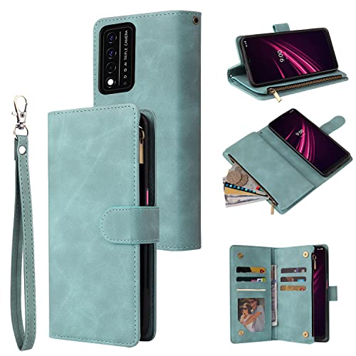 Ranyok Compatible With T-Mobile Revvl V+ / V Plus 5G Wallet Case, Premium Pu Leather Zipper Flip Folio Wallet Rfid Blocking With Wrist Strap Magnetic Closure Protective Case (Baby Blue) #TOP17