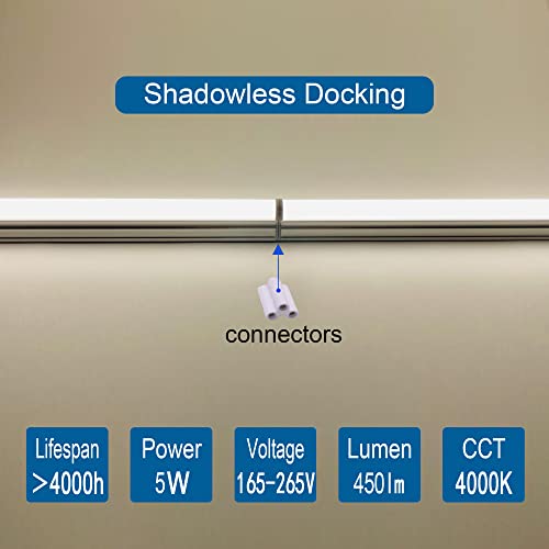 T&K TO-KING 4 Pcs 300mm Connectible Mains with Independent Switch T5 LED Under Cabinet Hard Strip Lighting Bars Hardwired LED Cupboard Light Fixtures 4000K - Image 2