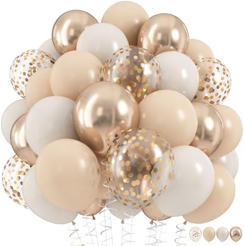 Beige and Champagne Gold Balloon Set, 60Pcs 12 Inch Nude Cream Re...