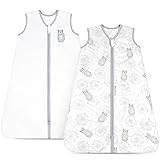 TILLYOU Medium M Breathable Cotton Baby Wearable Blanket with 2-Way Zipper, Super Soft Lightweight 2-Pack Sleeveless Sleep Bag Sack Unisex Clothes, Fits Babies Age 6-12 Months, Bear & Dandelion
