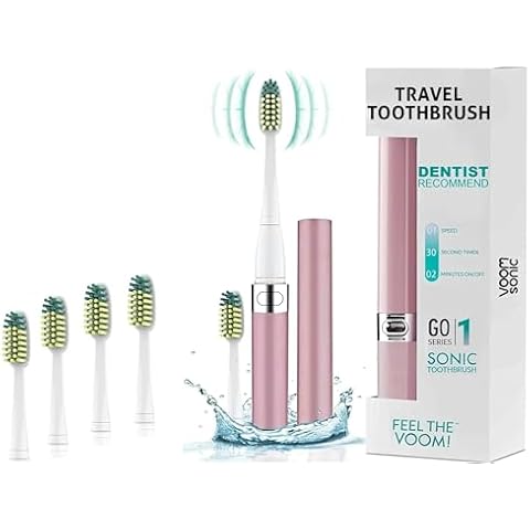 Voom Sonic Go 1 Series Travel Electric Toothbrush + 4PK Brush Heads, Travel Toothbrushes - Battery Operated Toothbrush for Adults & Kids, Dentist Recommended Toothbrush, Portable with 2 Minute Timer Cover